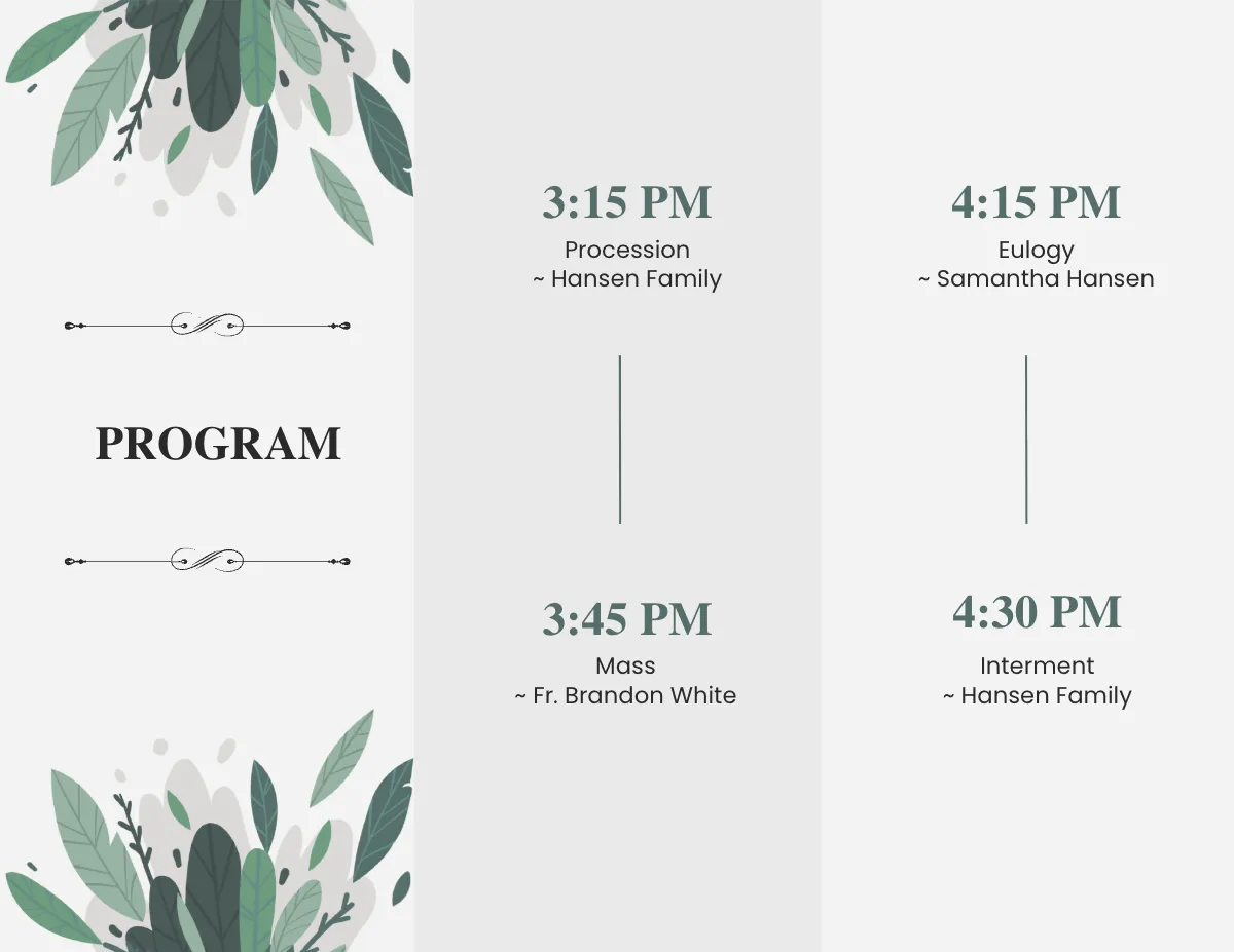 Free Religous Funeral Obituary Tri-Fold Brochure Template to Edit Online