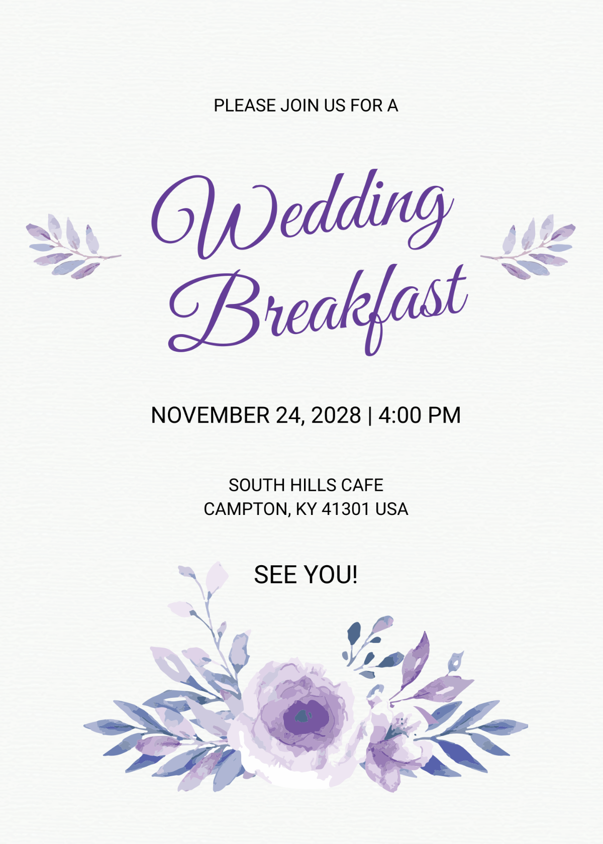 Simple Fall Wedding Breakfast Invitation