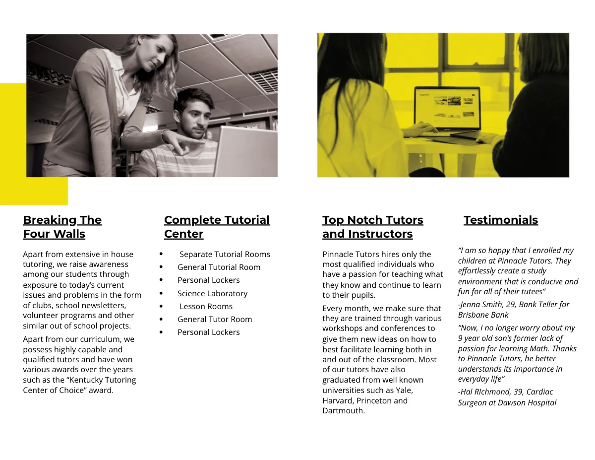 Free Tutoring School Bi-fold Brochure Template to Edit Online
