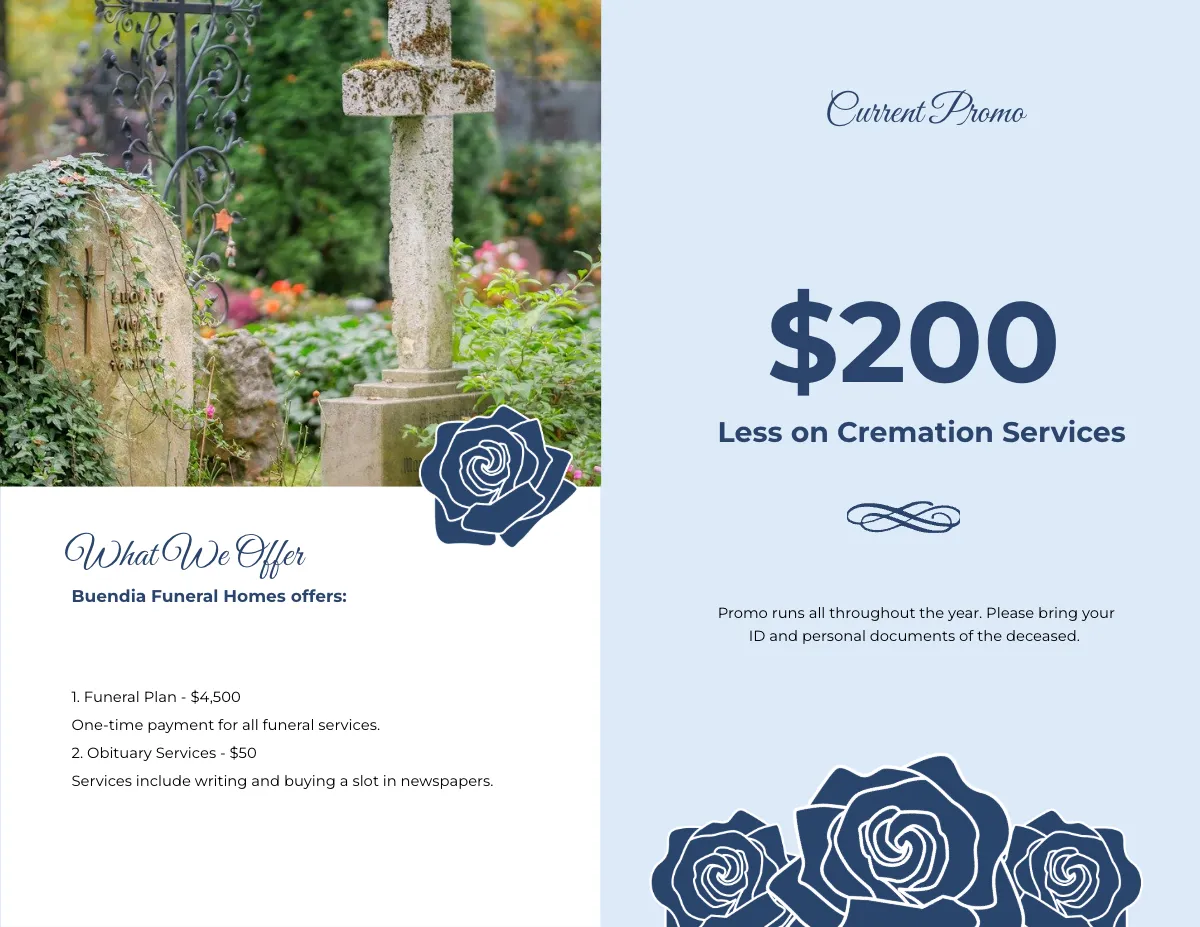 Free Printable Loving Memory Funeral Bi-Fold Brochure Template to Edit Online