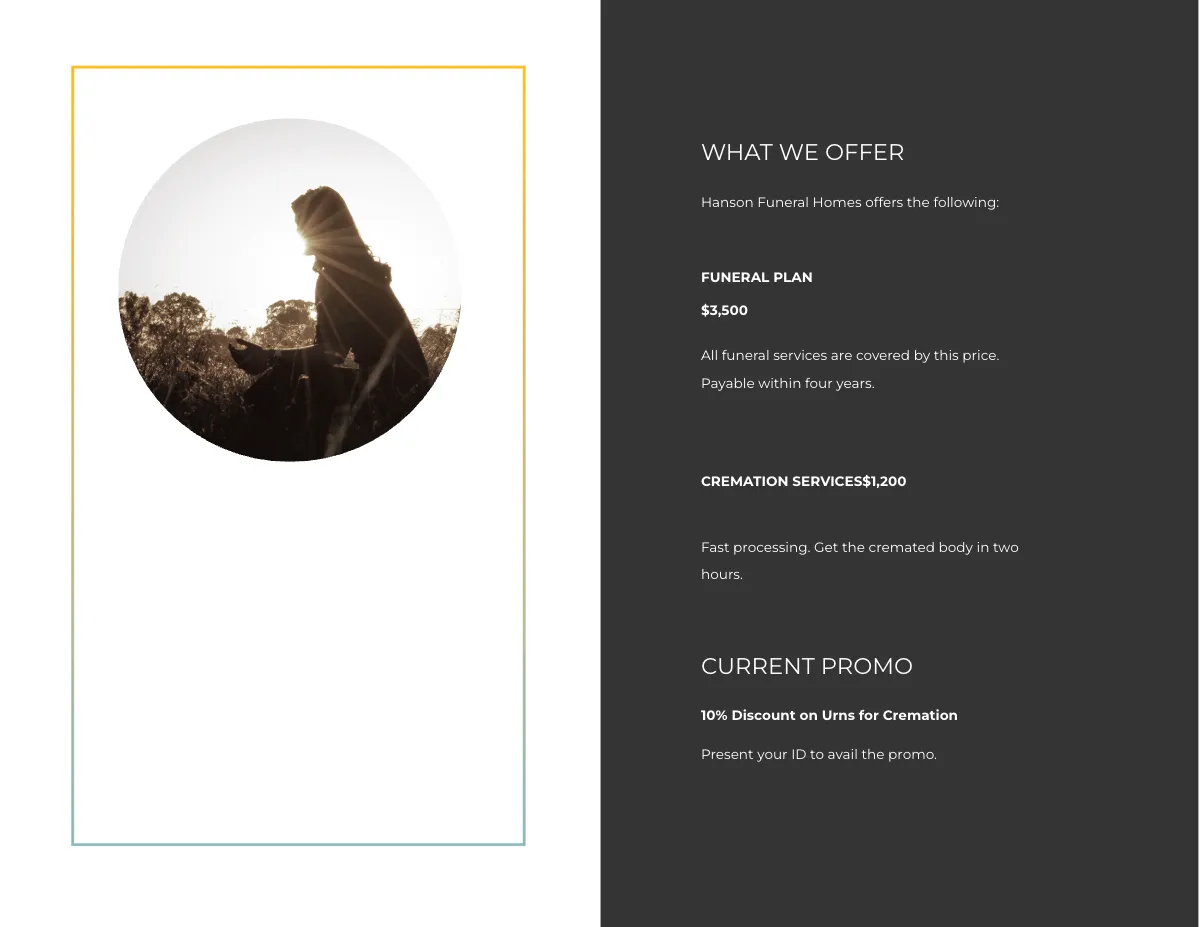 Free Blank Funeral Plan Bi-fold Brochure Template to Edit Online