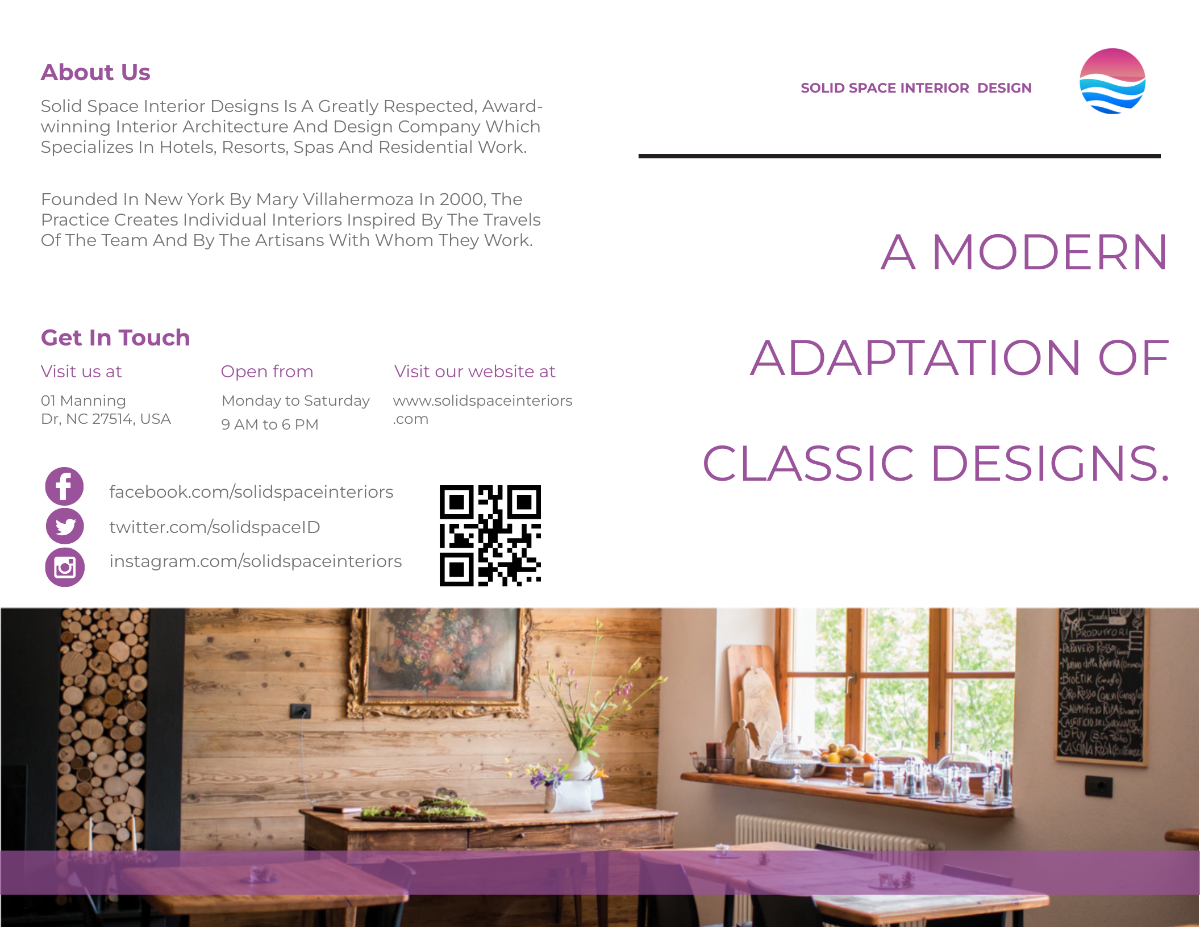 Bohemian Theme Interior Bi-fold Brochure Template - Edit Online & Download