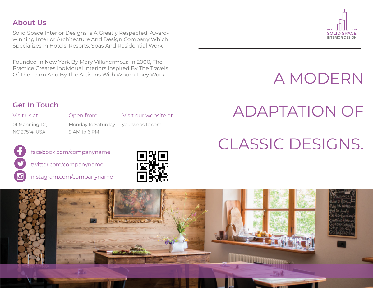 Bohemian Theme Interior Bi-fold Brochure Template