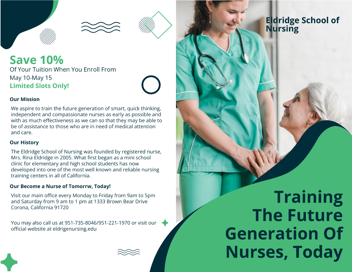 Eldridge School of Nursing Bi-Fold Brochure Template - Edit Online & Download