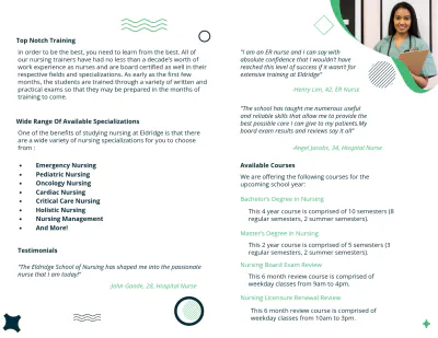 Free Eldridge School of Nursing Bi-Fold Brochure Template to Edit Online