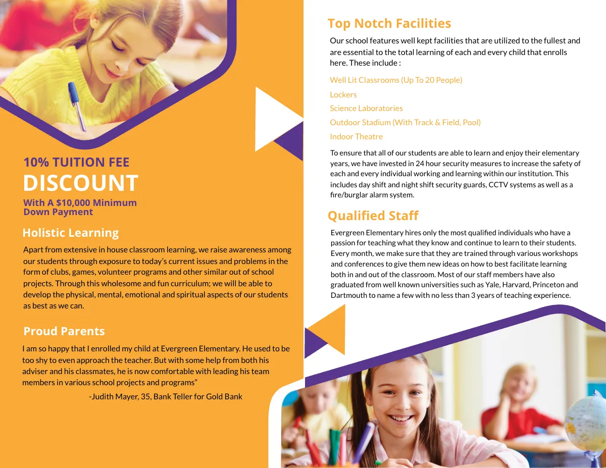 Free Evergreen Elementary Bi-Fold Brochure Template to Edit Online