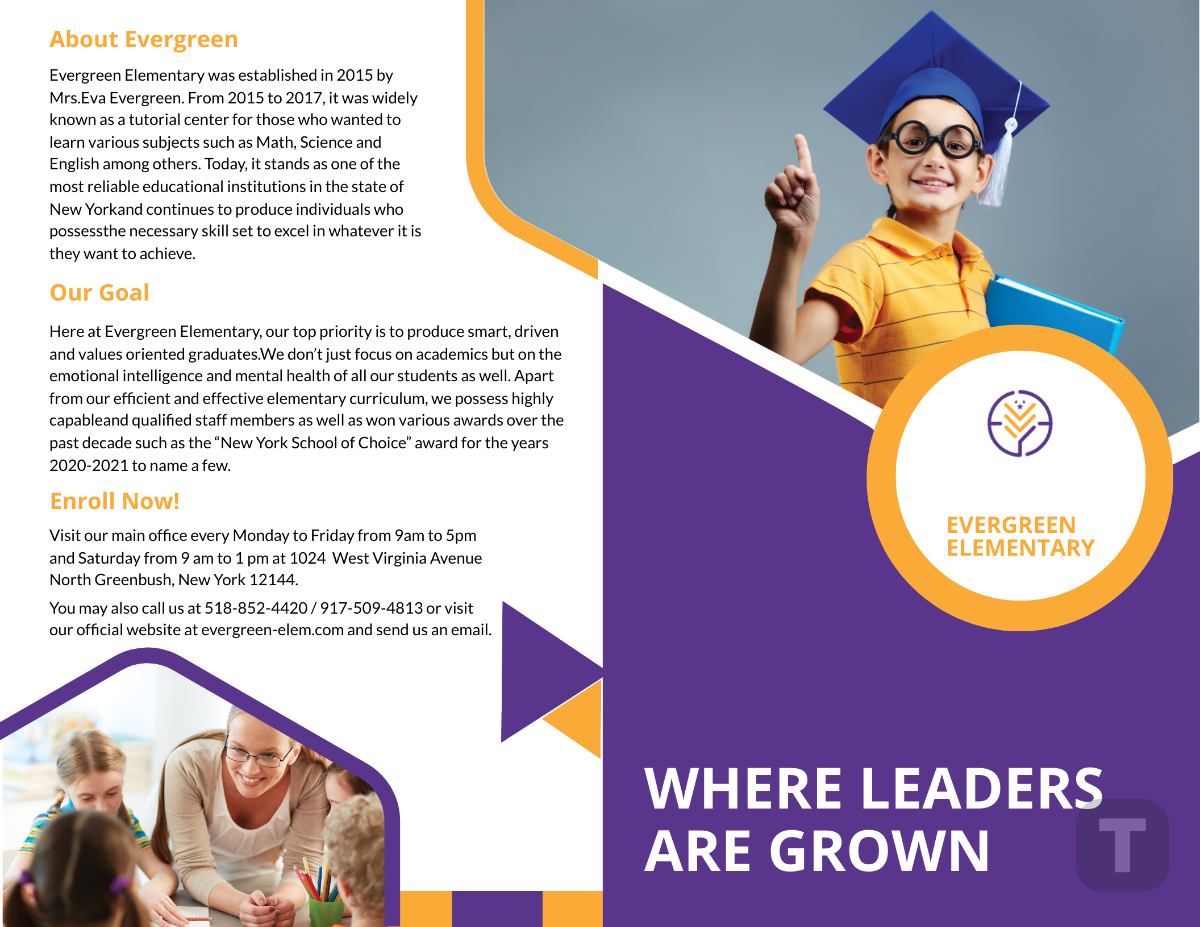 Evergreen Elementary Bi-Fold Brochure Template - Edit Online & Download