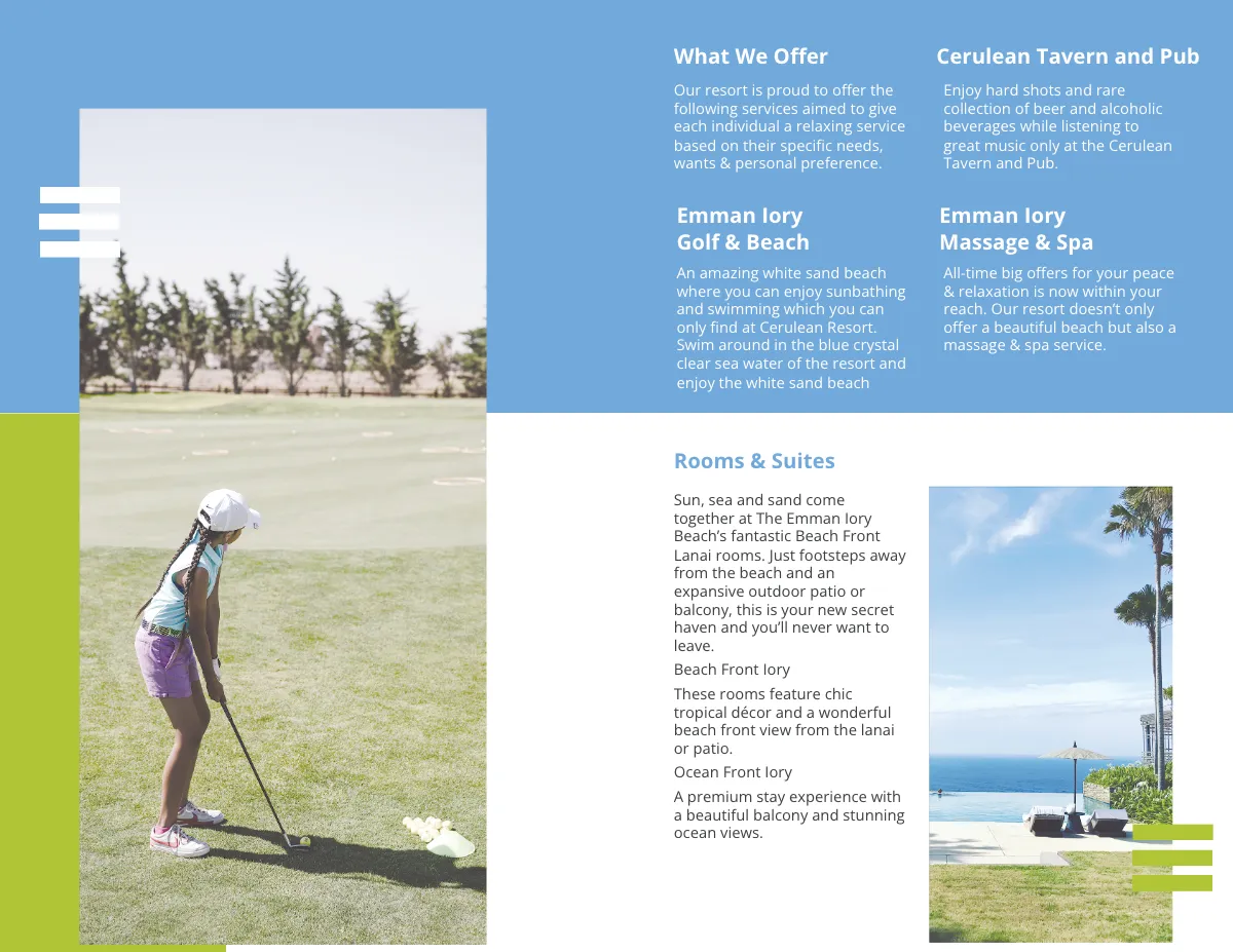 Free Golf Resort Bi-Fold Brochure Template to Edit Online