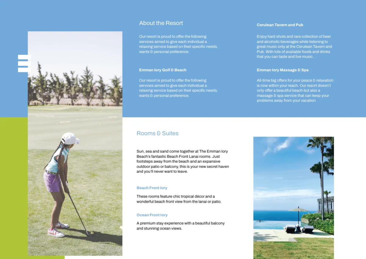 Free Golf Resort Tri-Fold Brochure Template to Edit Online