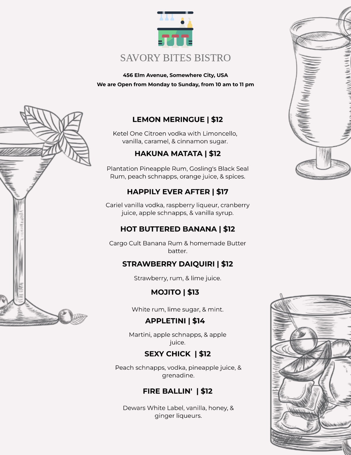 Cocktail Menu Board Template - Edit Online & Download