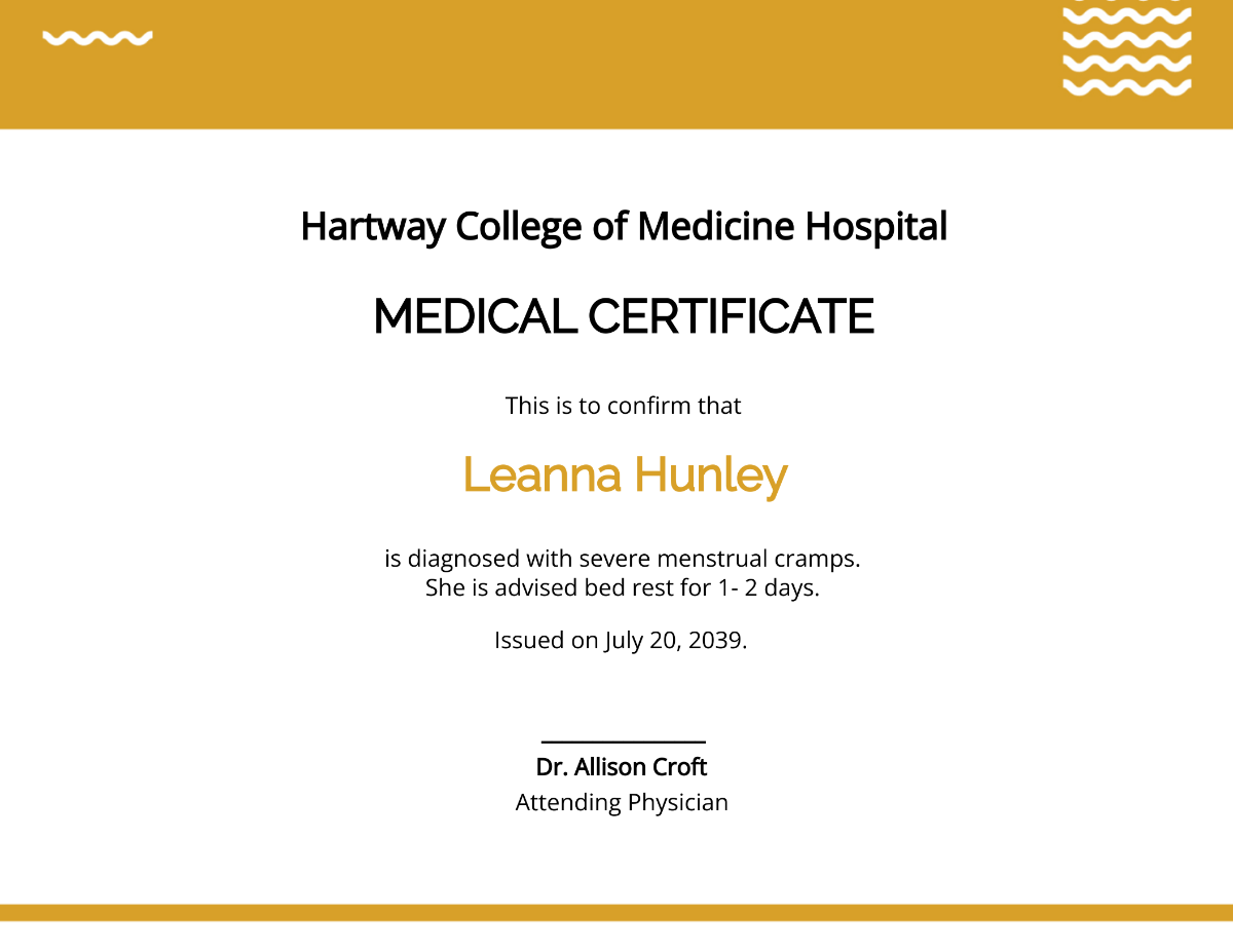 Sample Student Medical Certificate For Sick Leave Template