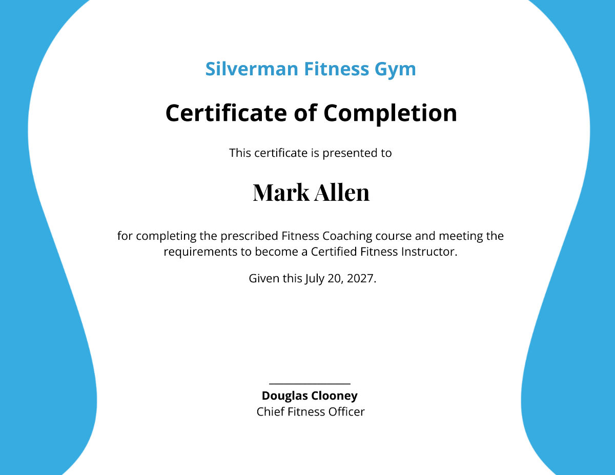 Fitness Instructor Certificate Template - Edit Online & Download