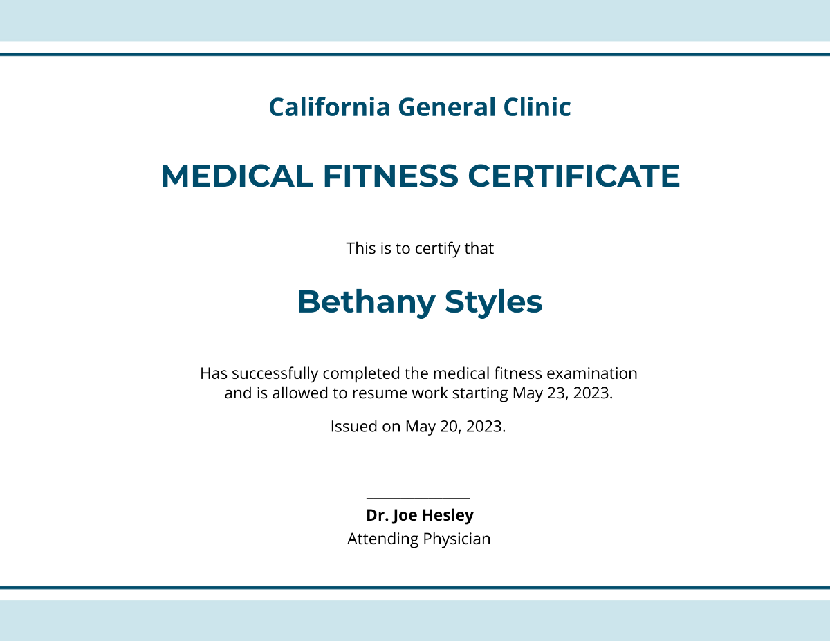 Fitness Medical Certificate Template - Edit Online & Download