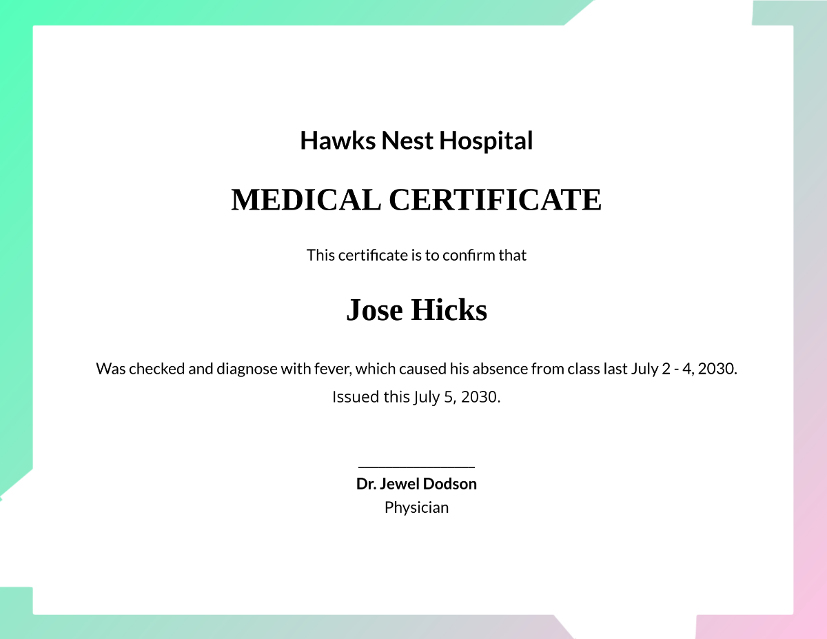 Medical Certificate for Absent Template