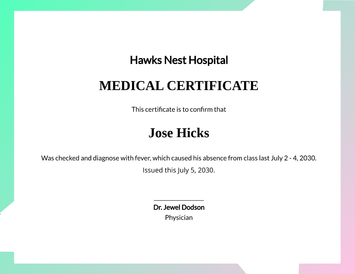 Medical Certificate for Absent Template