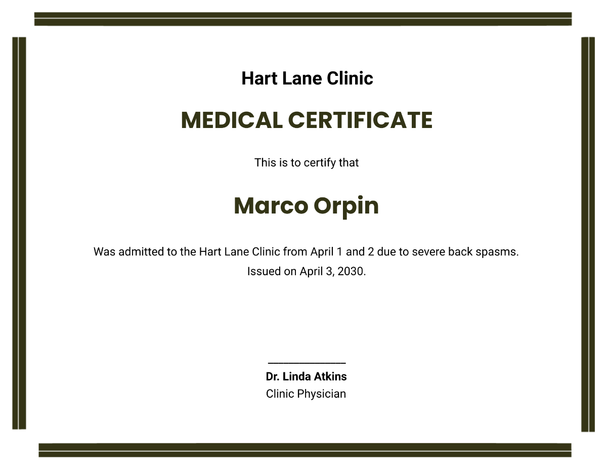 Medical Certificate for Injury