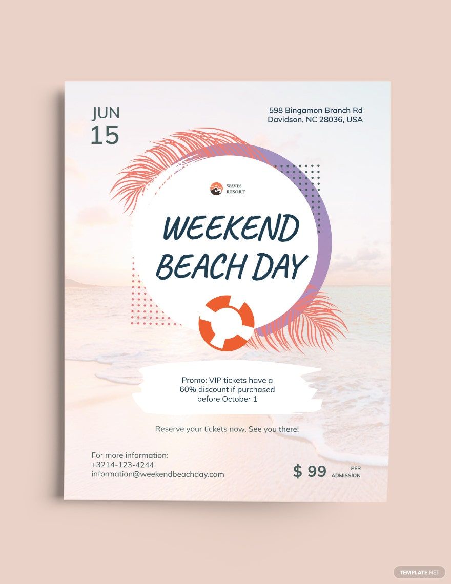 Beach Day Flyer Template in Word, Google Docs, Illustrator, PSD, Apple Pages, Publisher, InDesign