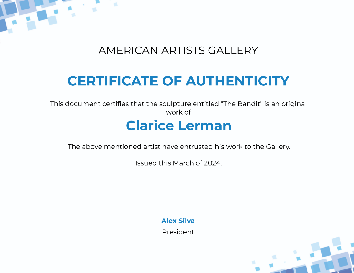 Modern Artist Authenticity Certificate Template - Edit Online & Download