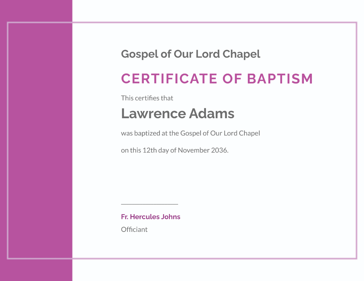 Modern Baptism Certificate