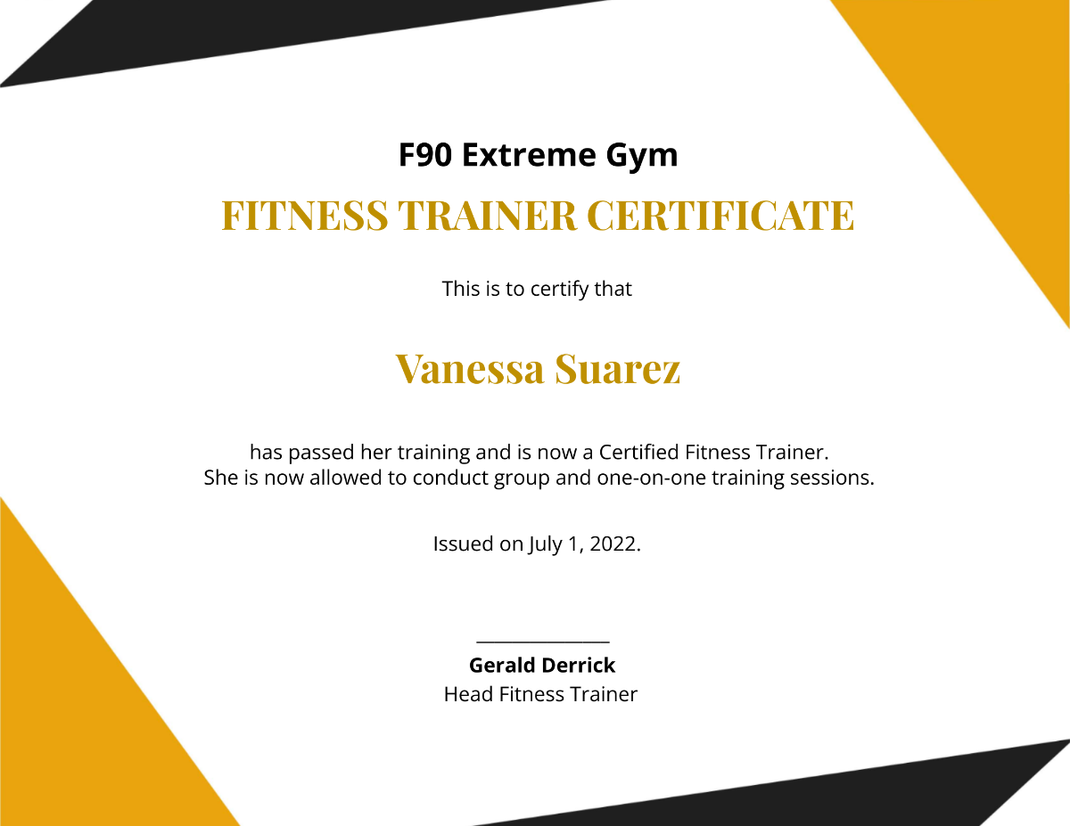 Personal Fitness Trainer Certificate Template - Edit Online & Download