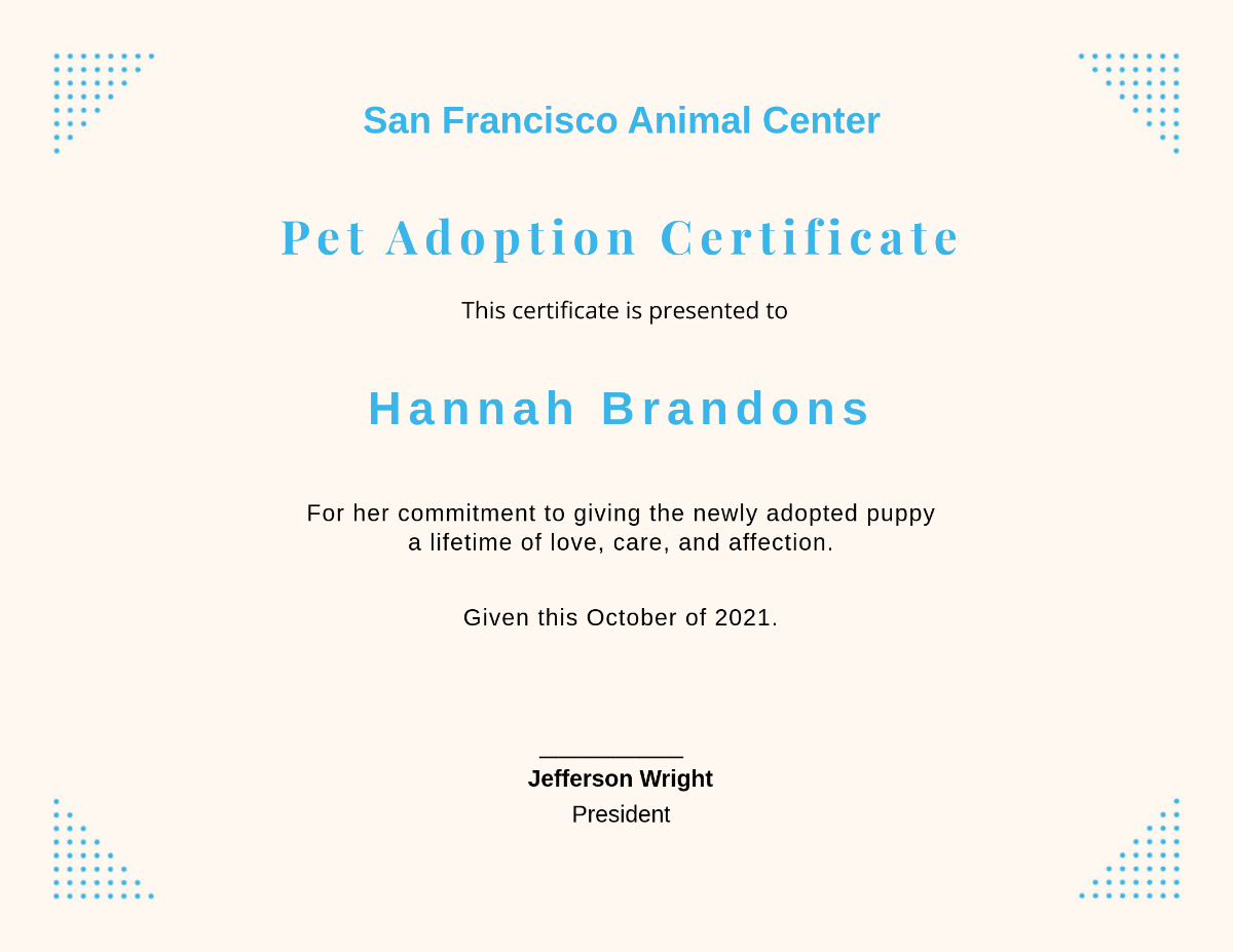 Pet Adoption Certificate Template - Edit Online & Download