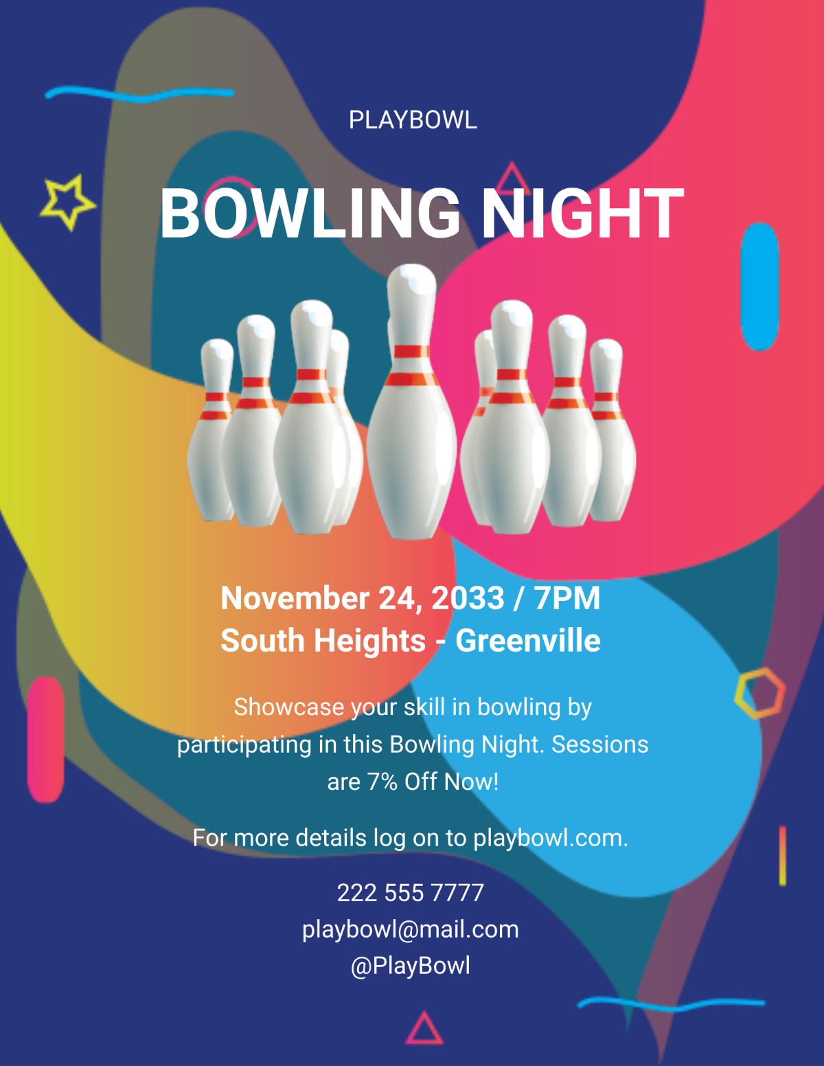 Bowling Night Flyer Template - Edit Online & Download