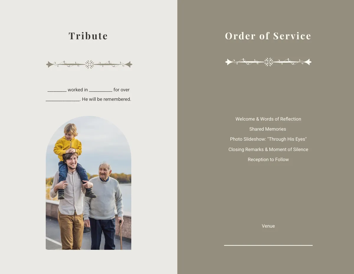 Free Blank Eulogy Funeral Bi-Fold Brochure Template to Edit Online