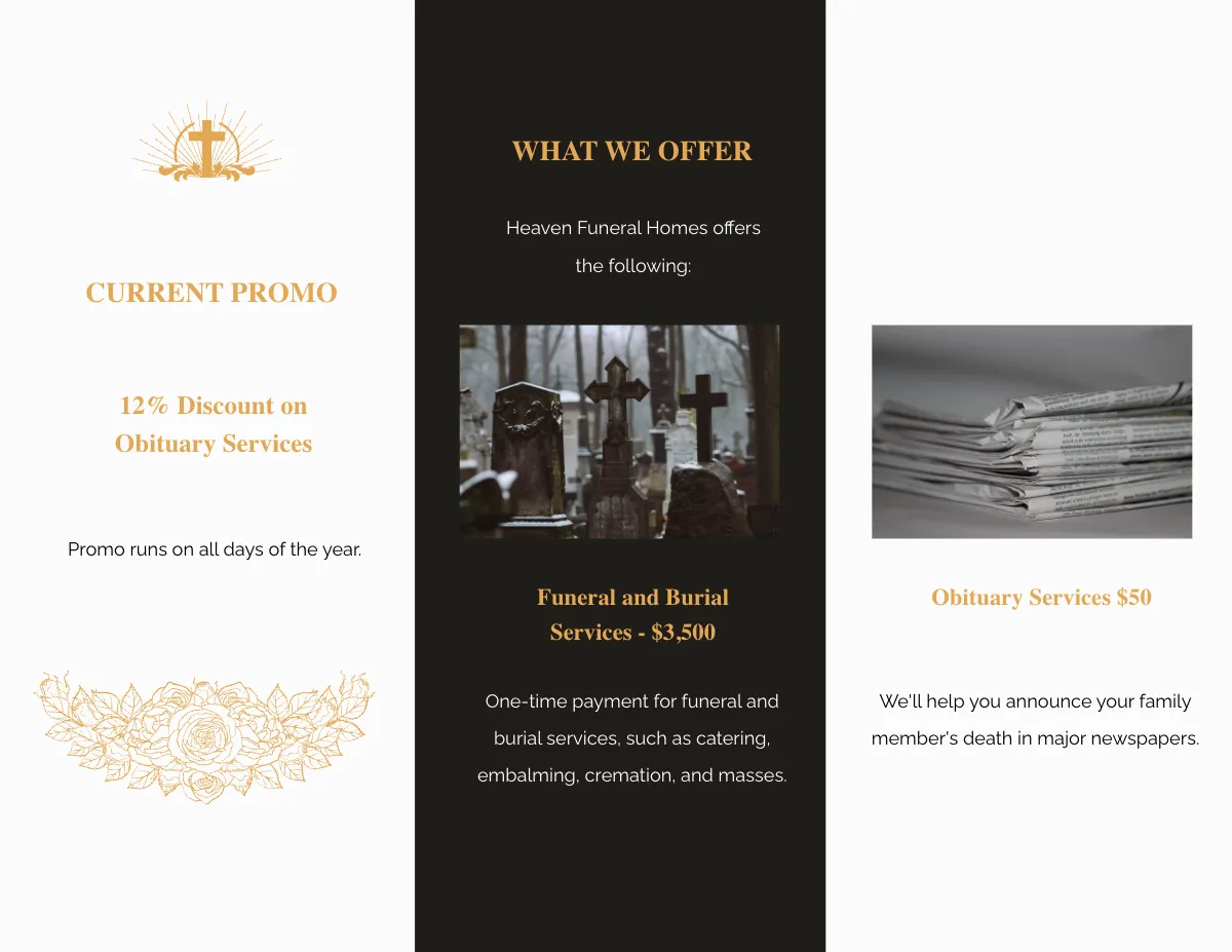 Free Catholic Funeral Memorial Tri-Fold Brochure Template to Edit Online