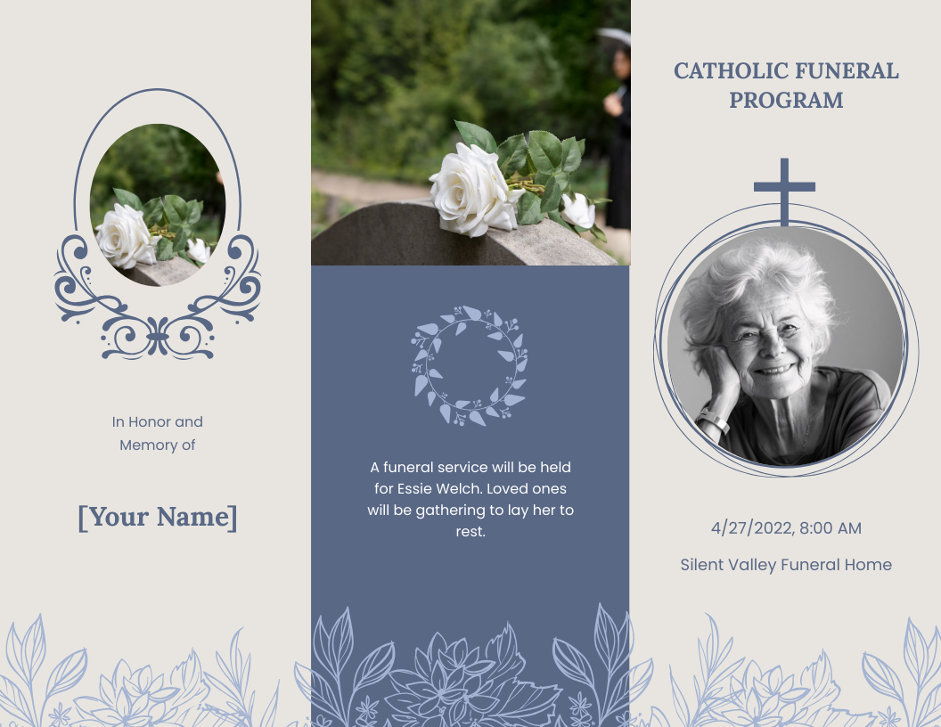 Free Catholic Funeral Obituary Tri-Fold Brochure Template