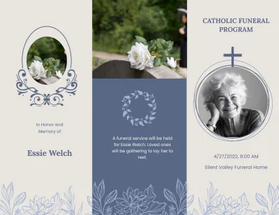 Free Catholic Funeral Obituary Tri-Fold Brochure Template to Edit Online