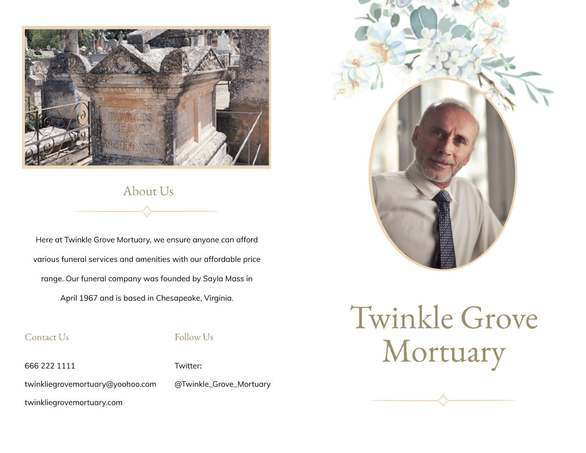 Celebration Of Life Funeral Memorial Bi-Fold Brochure Template - Edit Online & Download