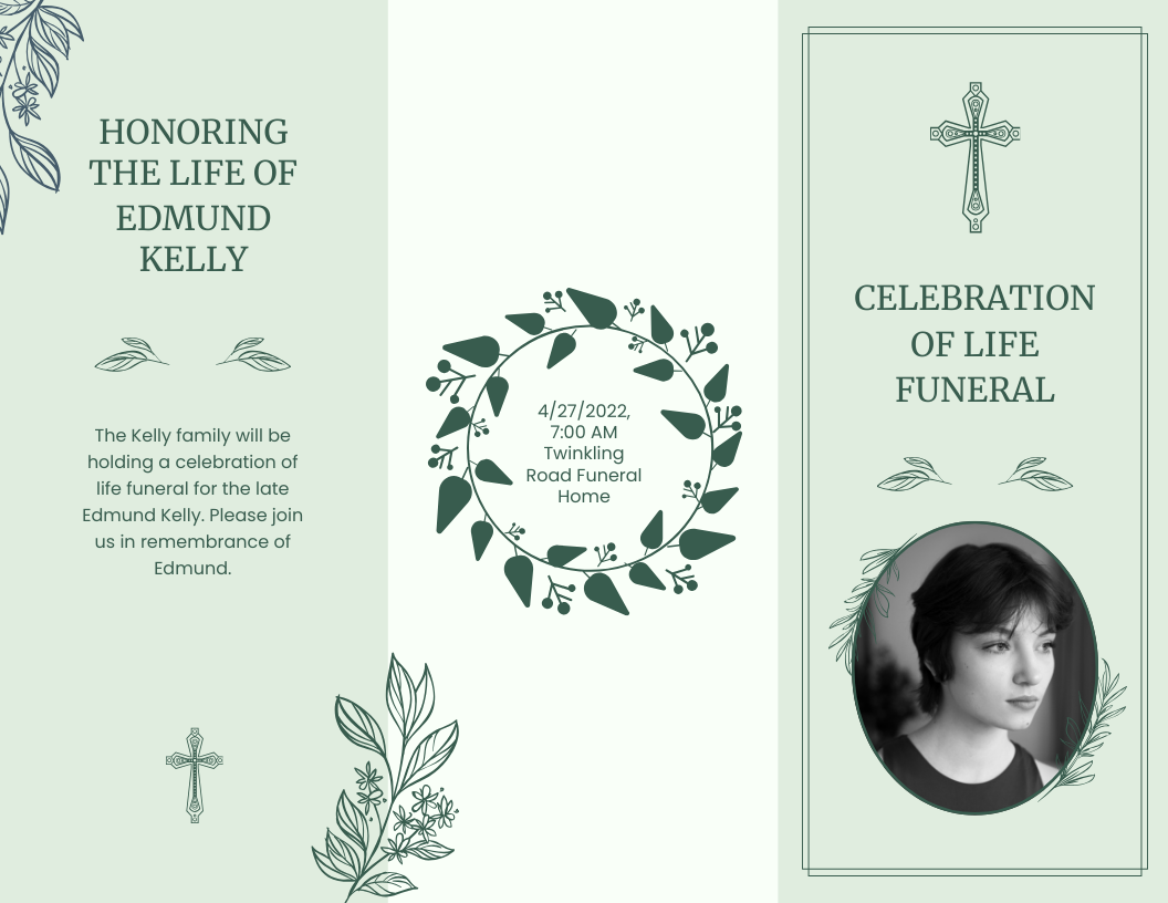 Celebration Of Life Funeral Obituary Tri-Fold Brochure Template