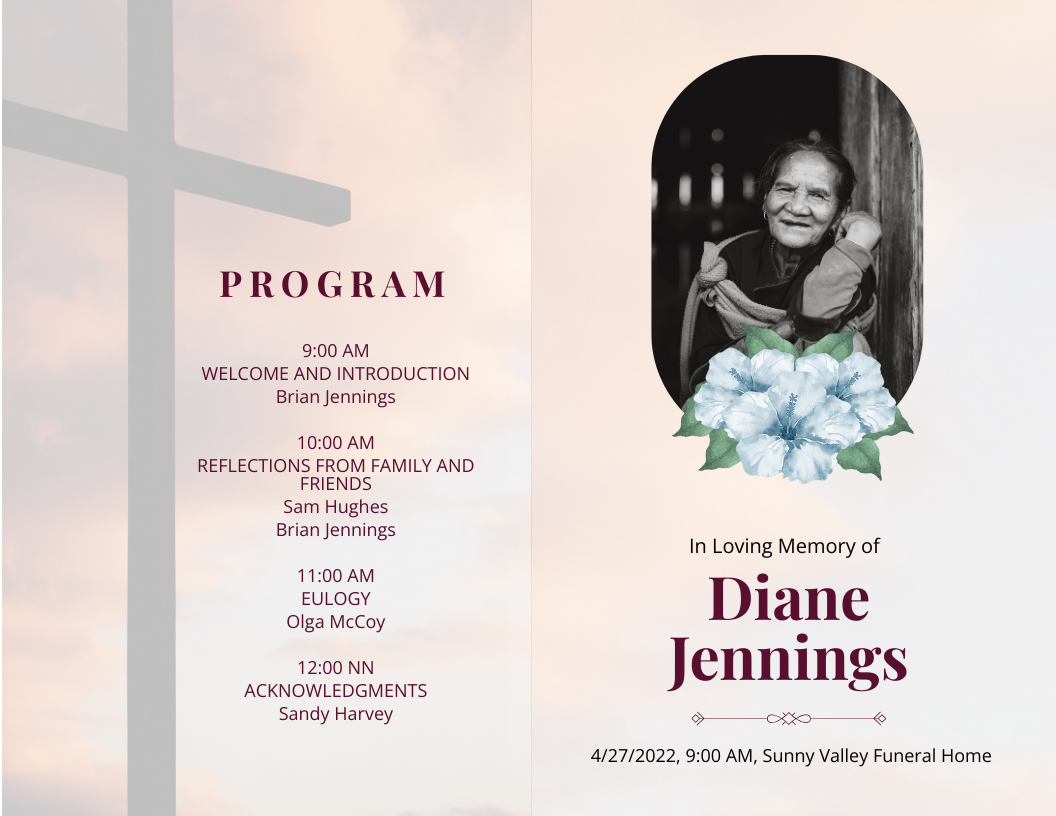 Christian Funeral Obituary Bi-Fold Brochure Template