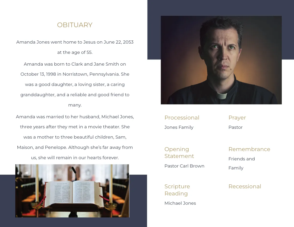Free Christian Funeral Program Bi-Fold Brochure Template to Edit Online