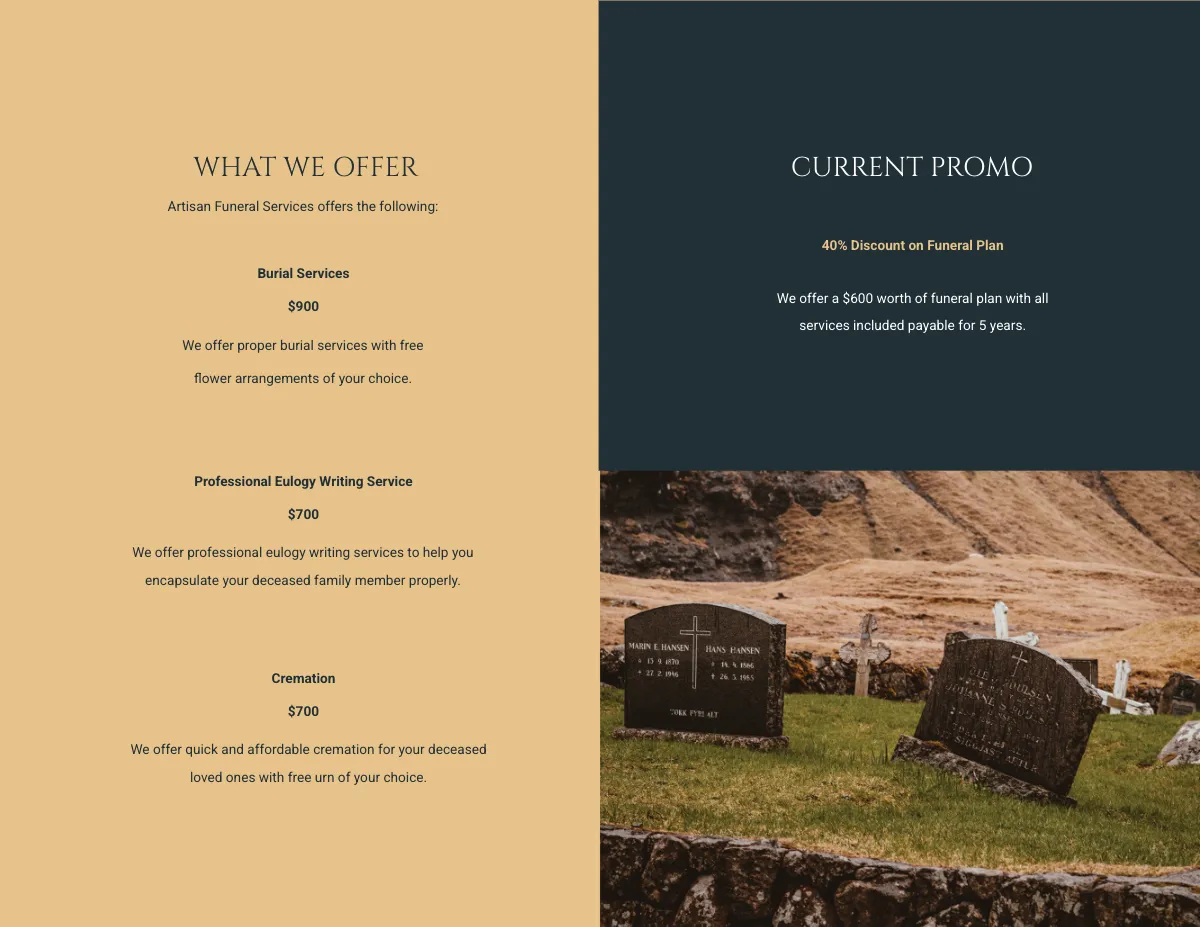 Free Classic Funeral Obituary Bi-Fold Brochure Template to Edit Online