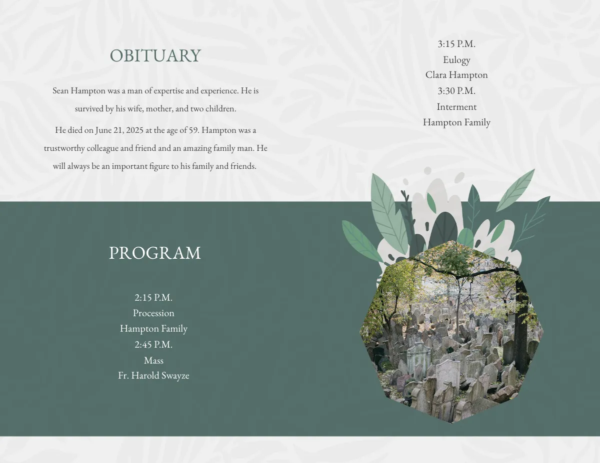 Free Father/ Dad Funeral Obituary Bi-Fold Brochure Template to Edit Online