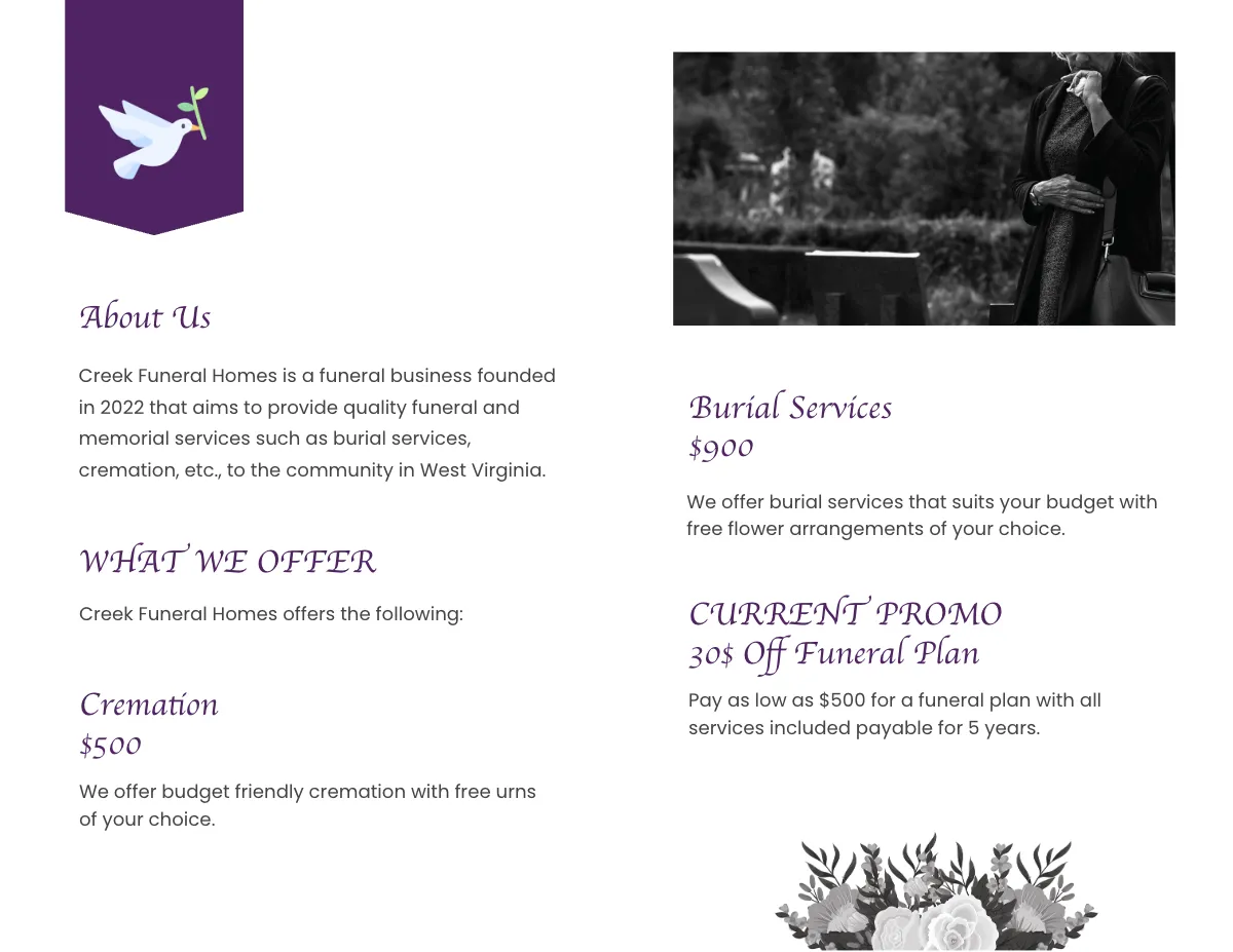 Free Funeral Home Bi-Fold Brochure Template to Edit Online
