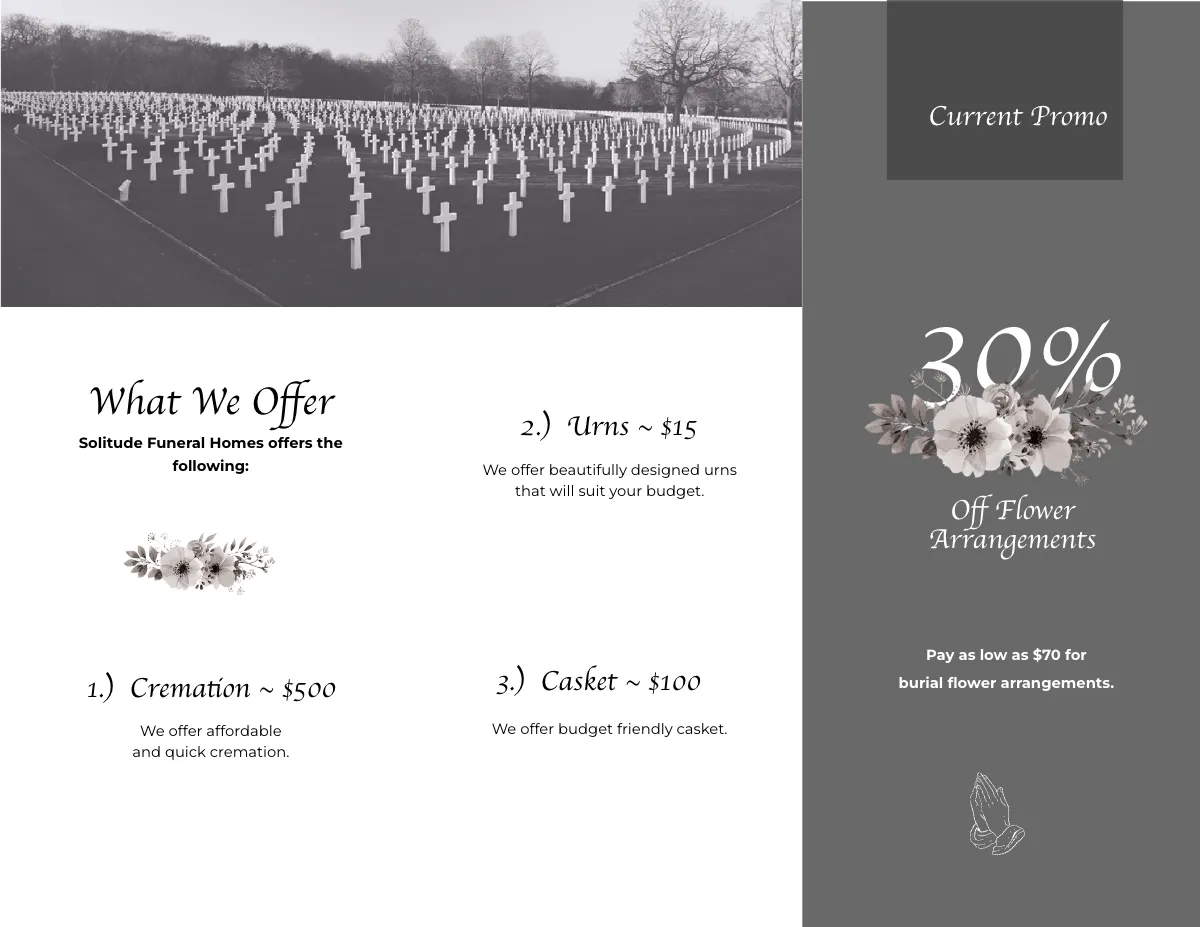 Free Funeral Home Sales Tri-Fold Brochure Template to Edit Online