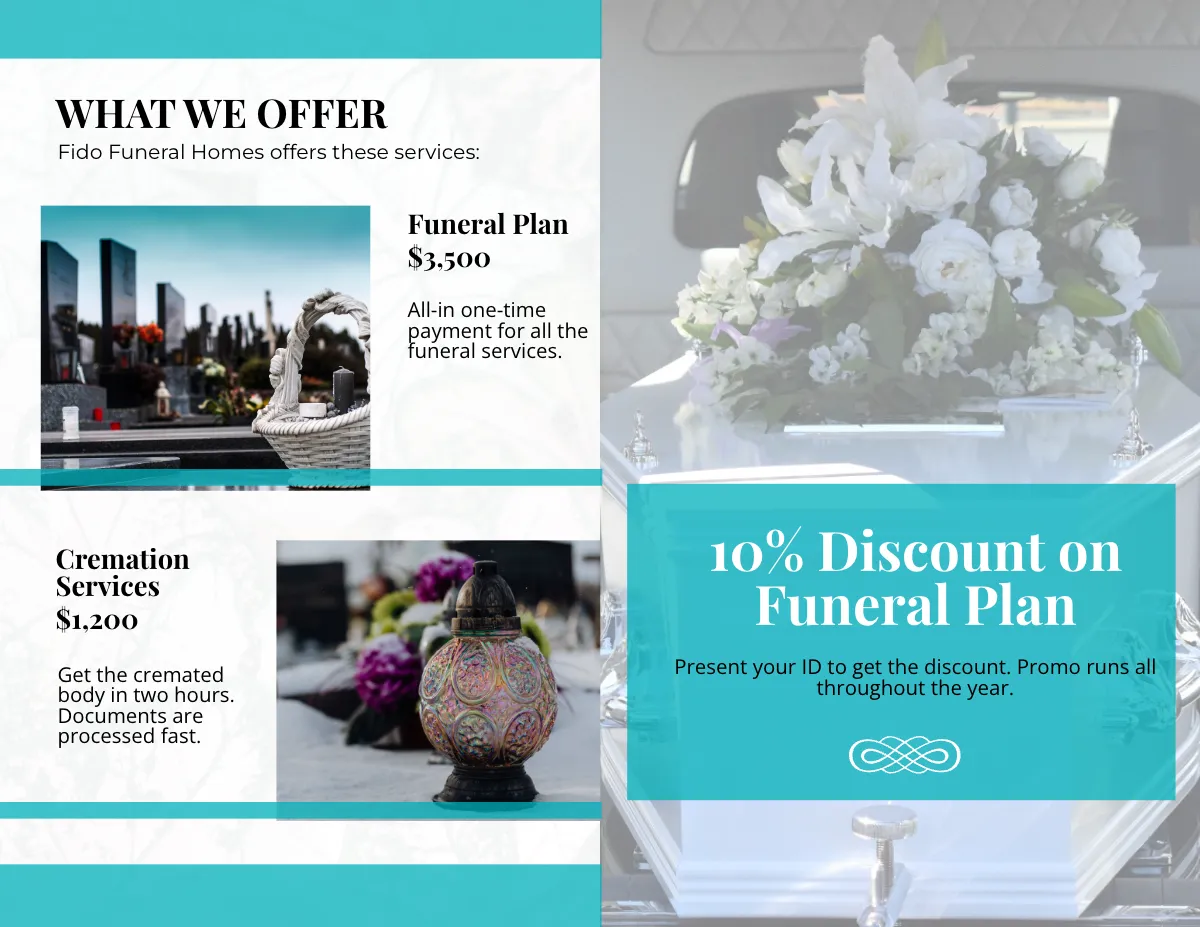 Free Funeral Home Services Bi-Fold Brochure Template to Edit Online