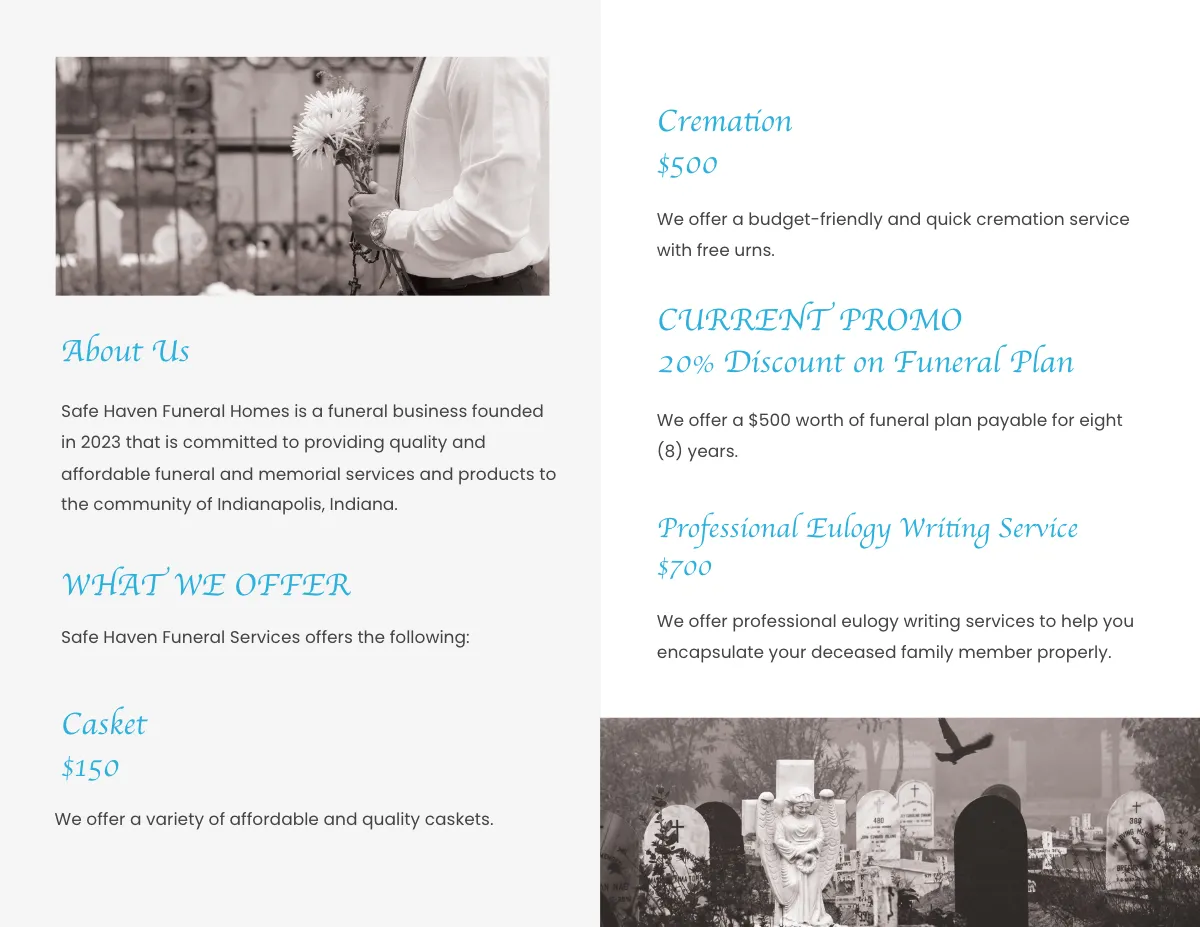 Free Funeral Parlor Bi-Fold Brochure Template to Edit Online