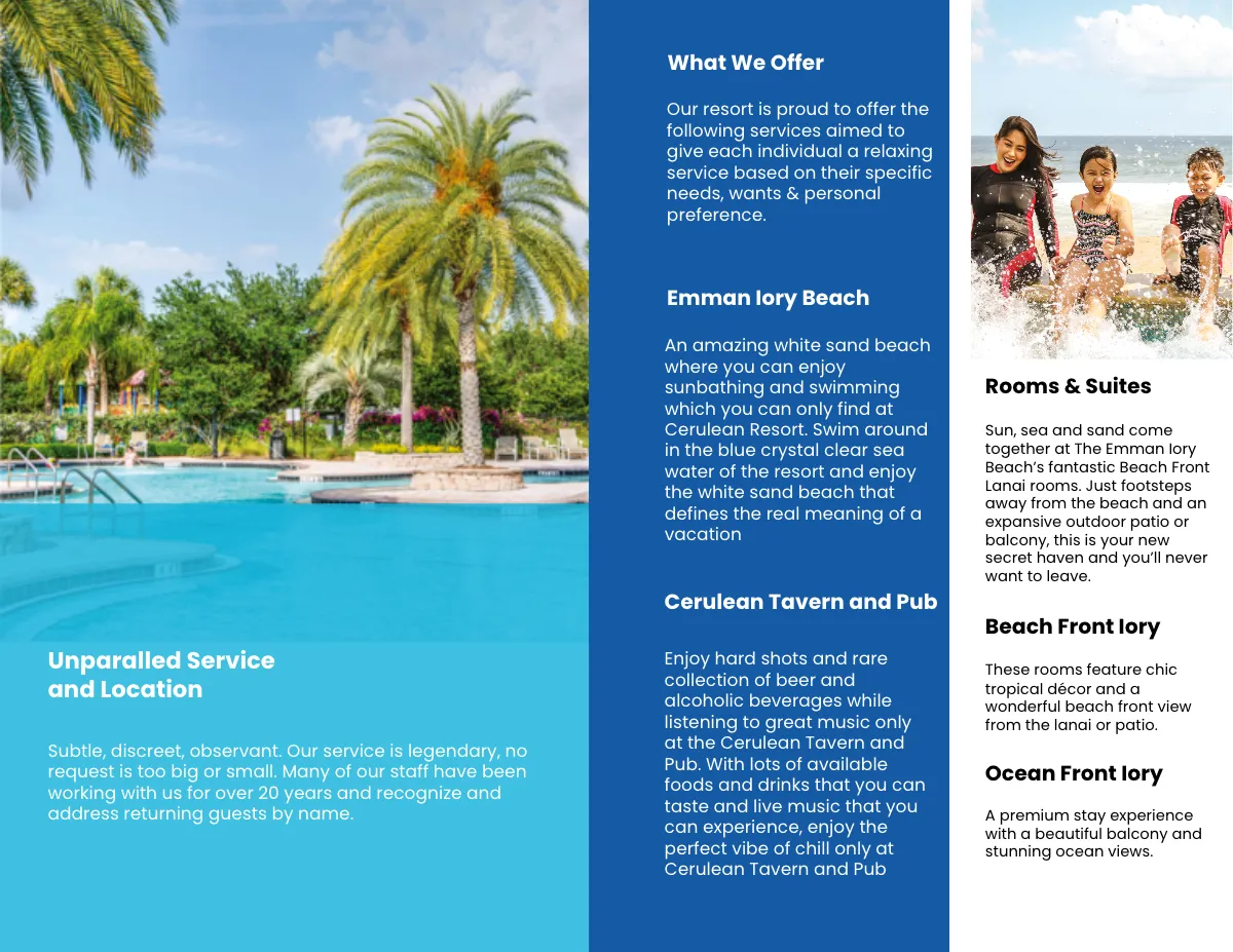 Free Holiday Resort Bi-Fold Brochure Template to Edit Online