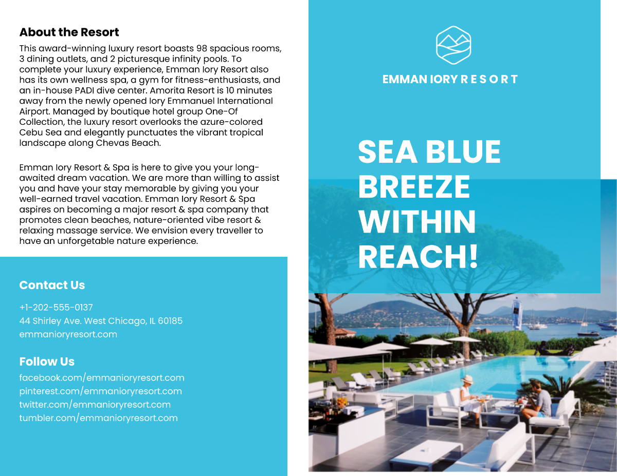 Holiday Resort Bi-Fold Brochure Template - Edit Online & Download