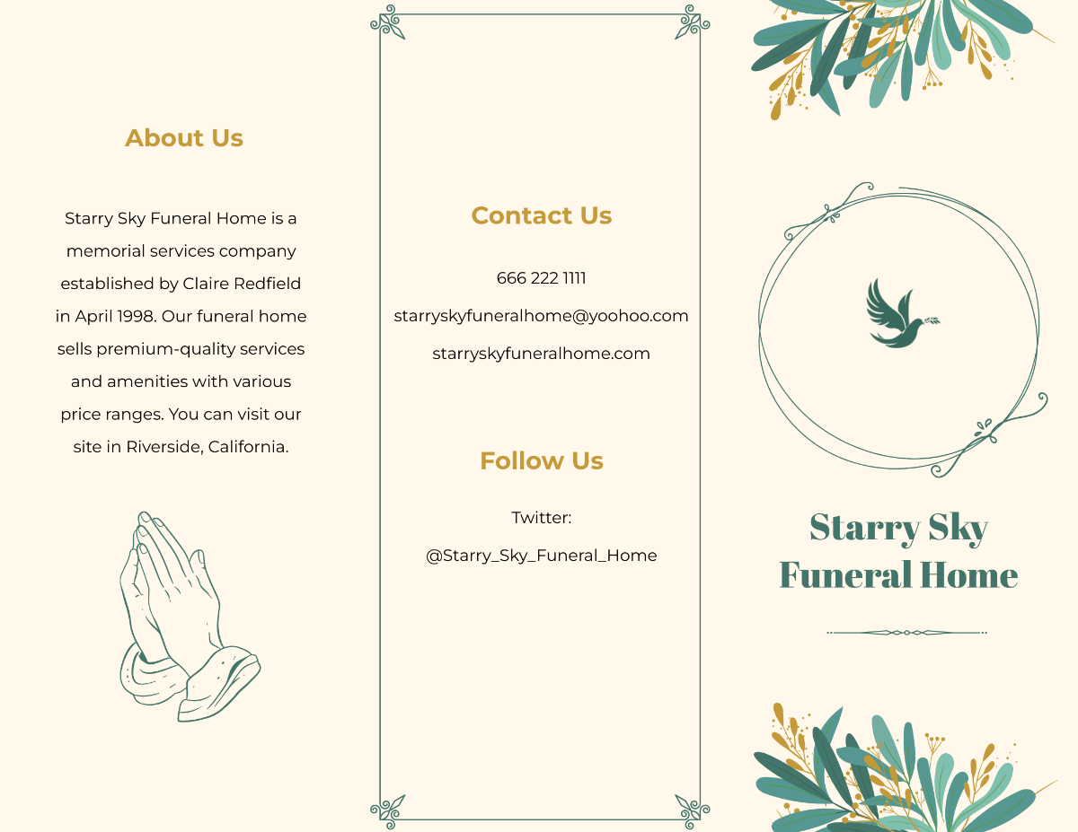 In Loving Memory Funeral Tri-Fold Brochure Template - Edit Online & Download