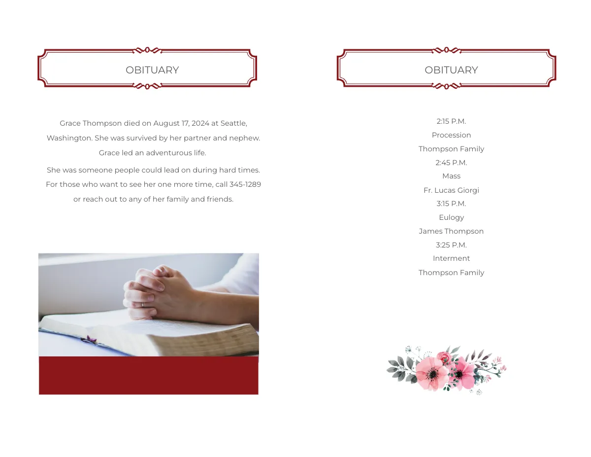 Free In Loving Memory Funeral Program Bi-Fold Brochure Template to Edit Online