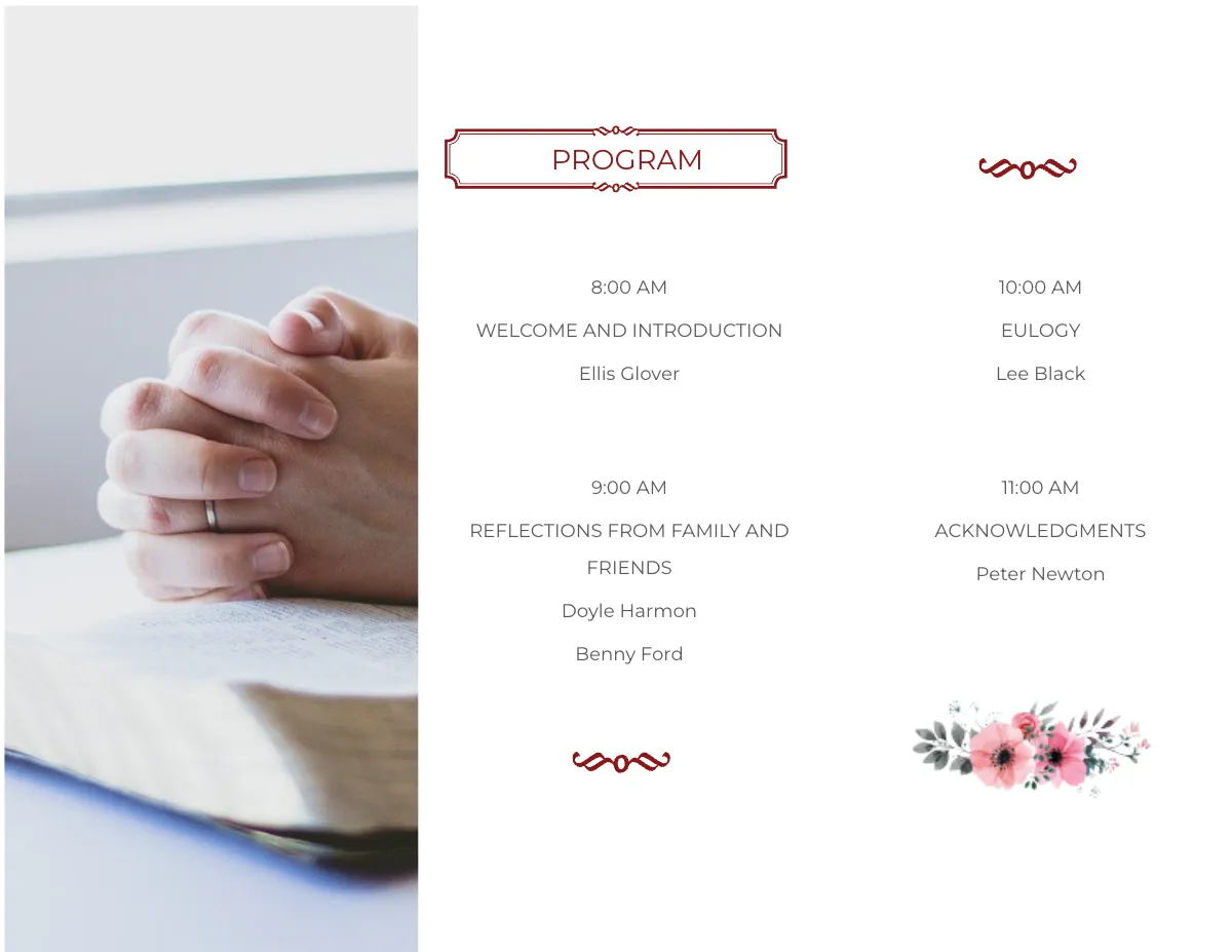 Free In Loving Memory Funeral Program Tri-Fold Brochure Template to Edit Online