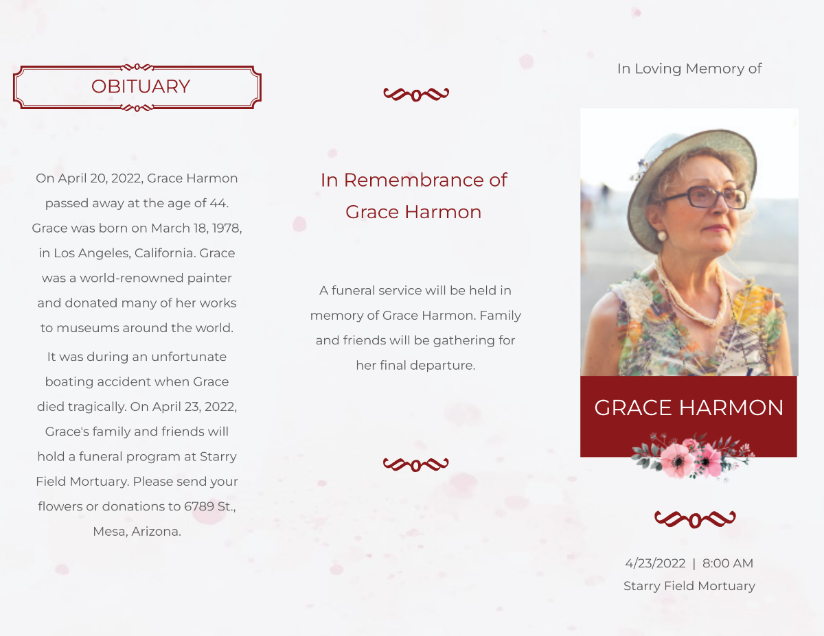 In Loving Memory Funeral Program Tri-Fold Brochure Template - Edit Online & Download