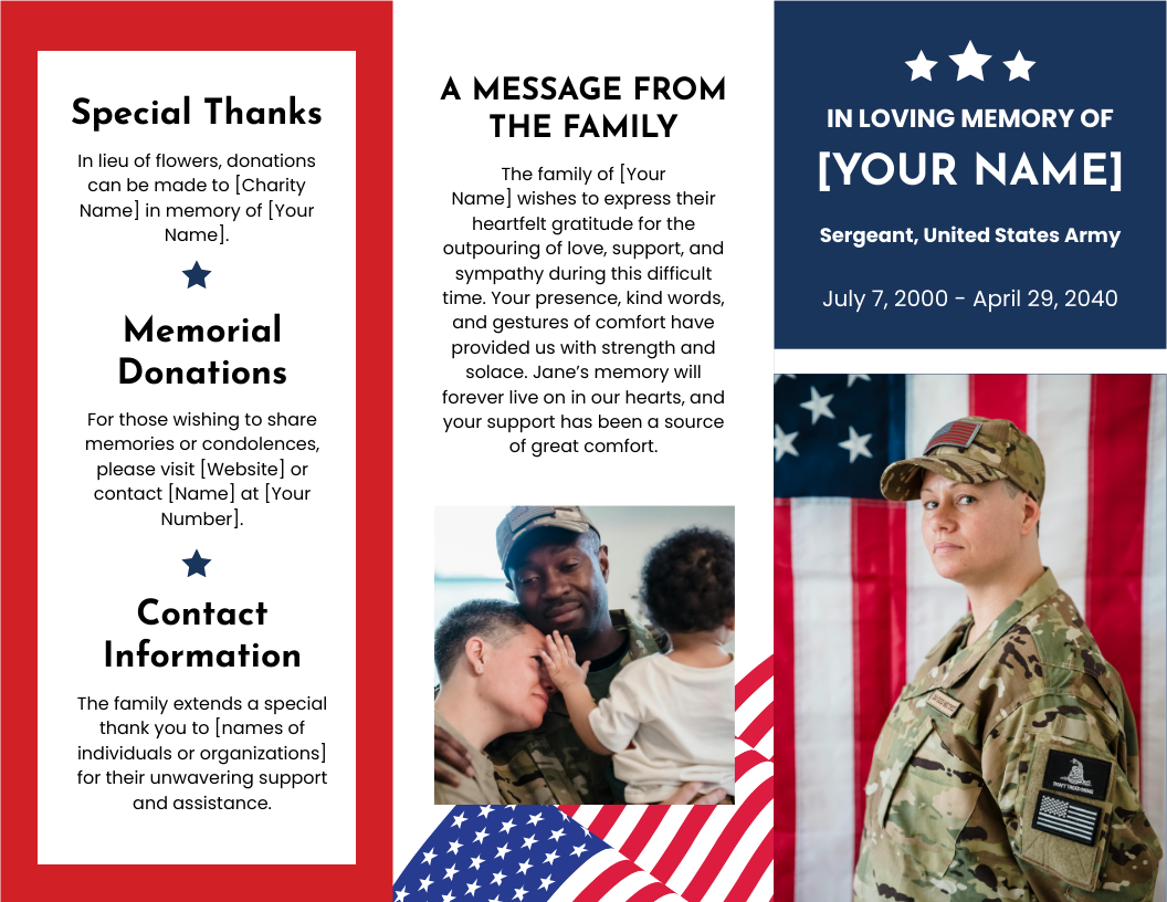 Military Funeral Memorial Tri-Fold Brochure