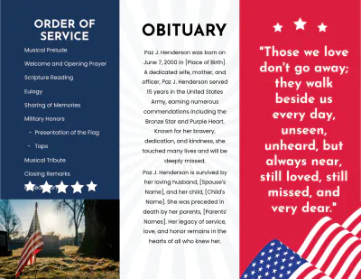 Free Military Funeral Memorial Tri-Fold Brochure Template to Edit Online