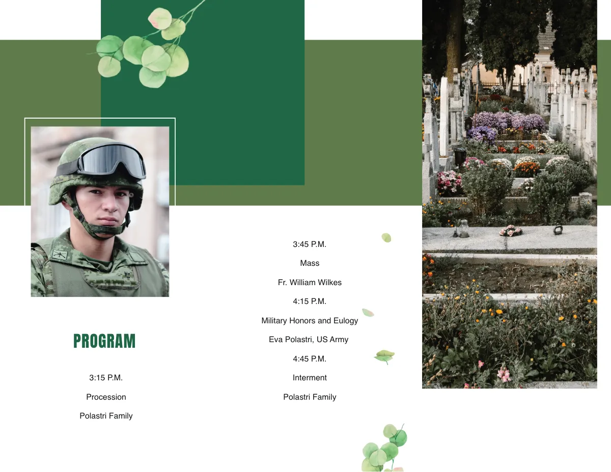 Free Military Funeral Obituary Tri-Fold Brochure Template to Edit Online