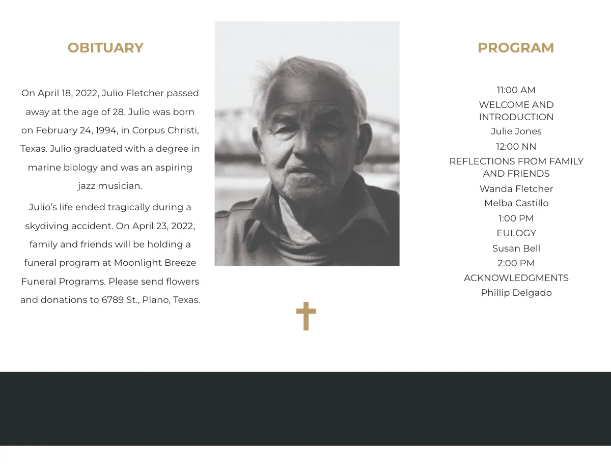 Free Minimalistic Funeral Program Tri-Fold Brochure Template to Edit Online